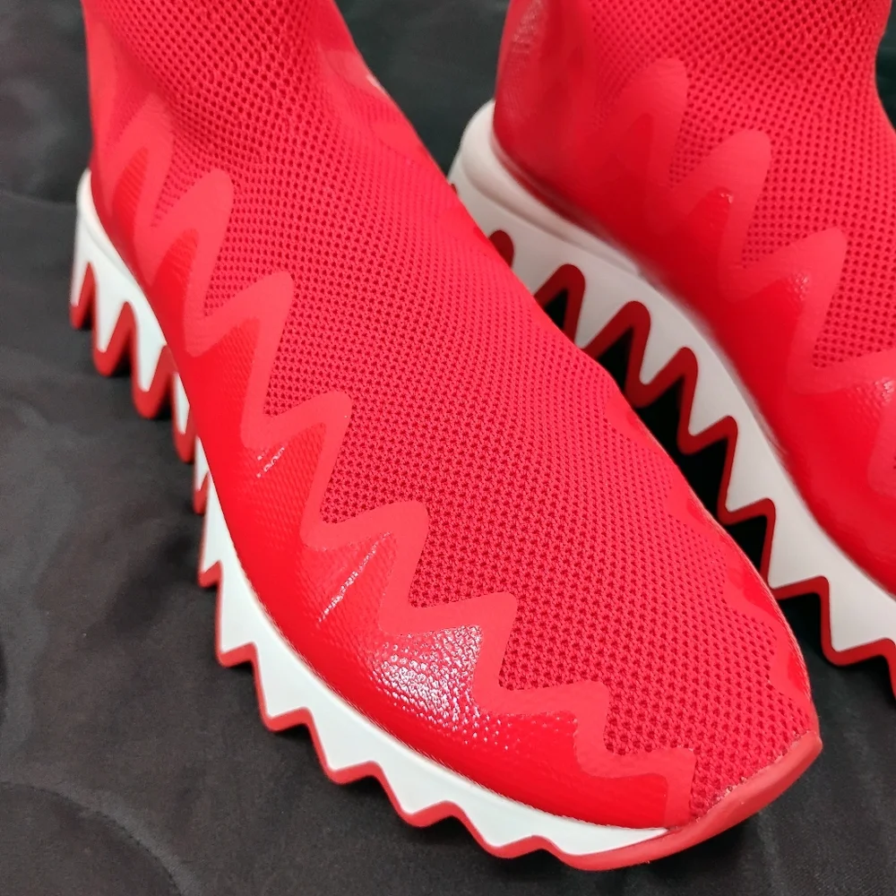 CHRISTIAN LOUBOUTIN Red SHARKY SOCK Flat Sneaker SZ 7.5 - Picture 4 of 13